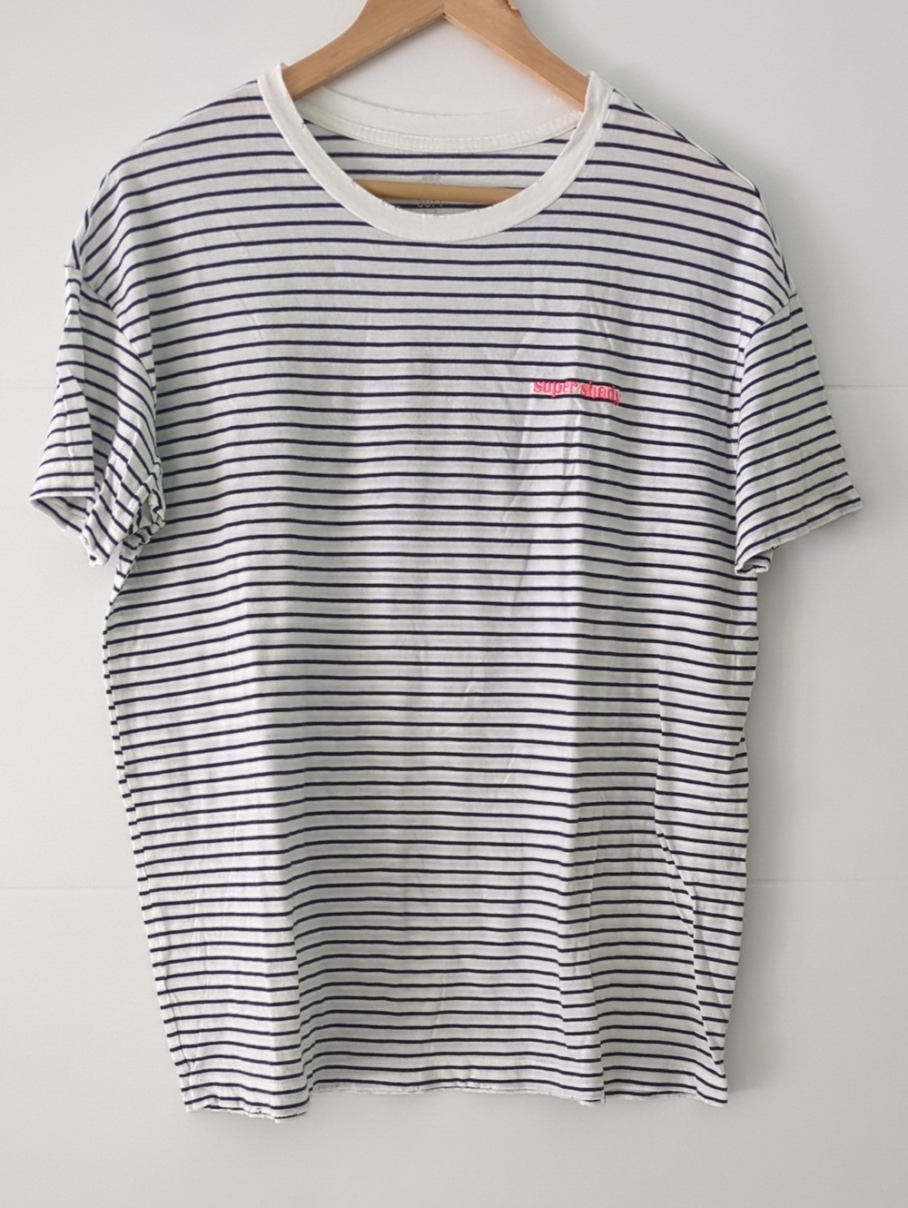 Aerie Soft Striped White & Navy Crewneck T-Shirt - Women's Casual Tee Sz S